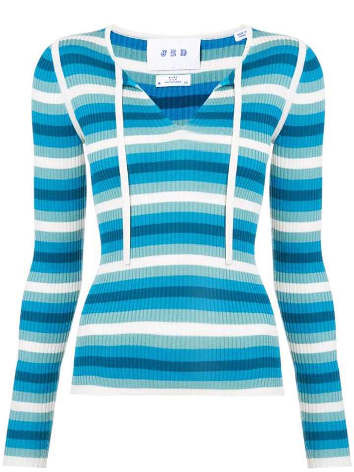 Jed Striped Rib Knit Sweater - Blue
