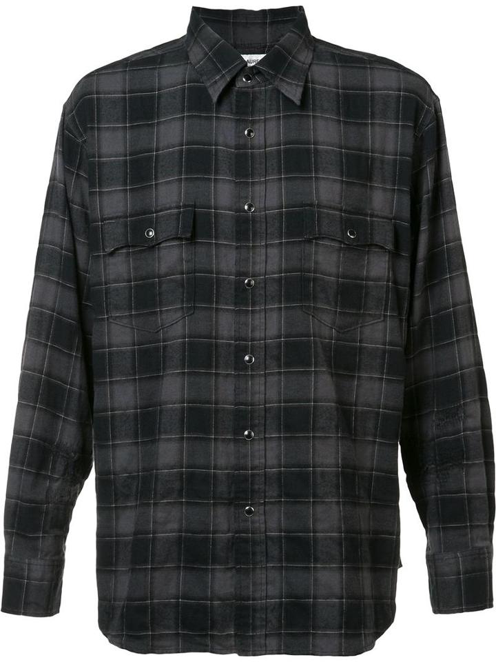 Saint Laurent Classic Checked Shirt, Men's, Size: Large, Black, Cotton/spandex/elastane