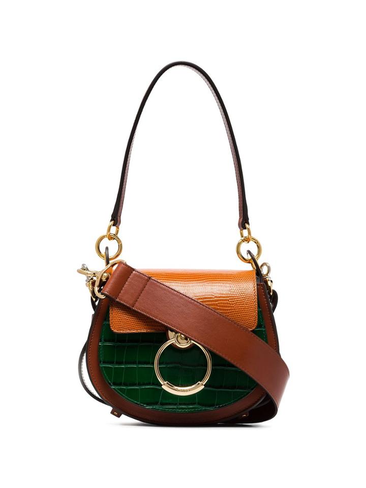 Chloé Tess Panelled Crocodile-effect Shoulder Bag - Brown