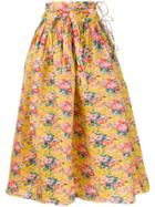 Horror Vacui Floral Printed Flared Skirt - Yellow