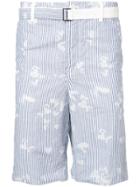 Sacai Striped Bleach-heart Print Shorts - Blue