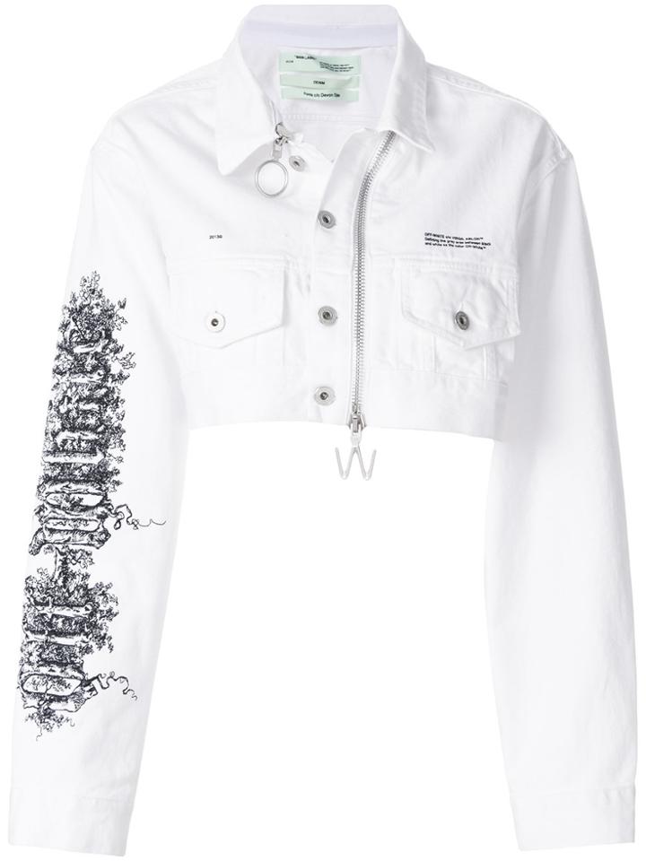 Off-white Zipped Cropped Denim Jacket