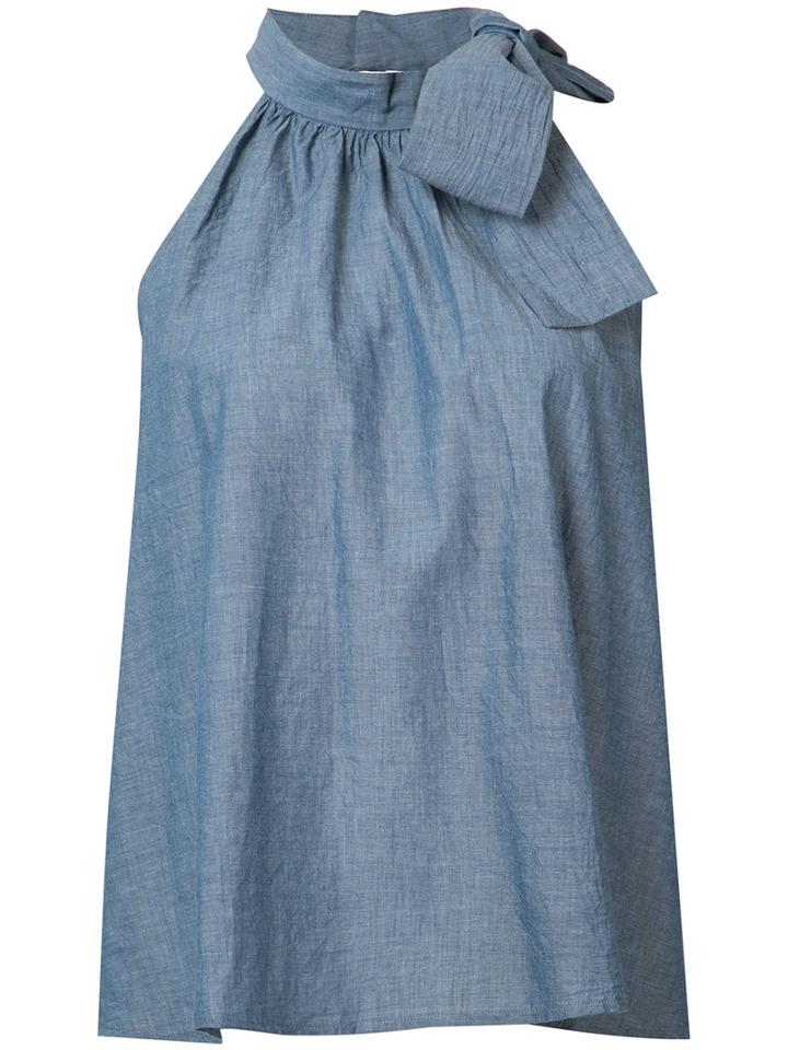 Apiece Apart Chambray Tie Neck Halter Top, Women's, Size: 0, Blue, Cotton