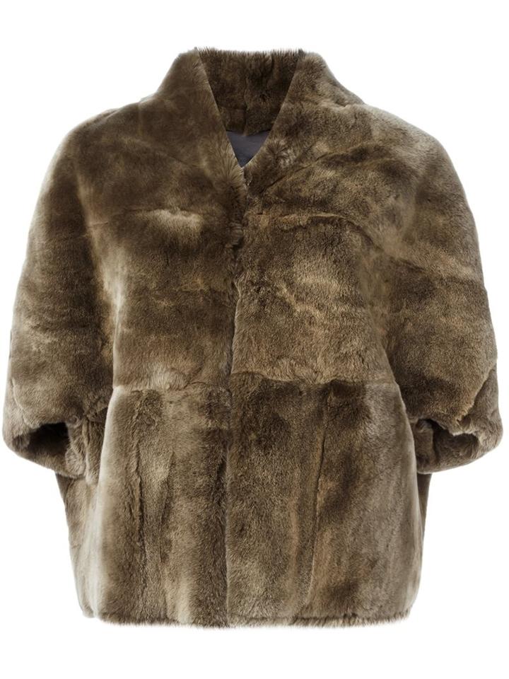 Plein Sud Three Quarter Sleeve Jacket, Women's, Brown, Polyester/rabbit Fur