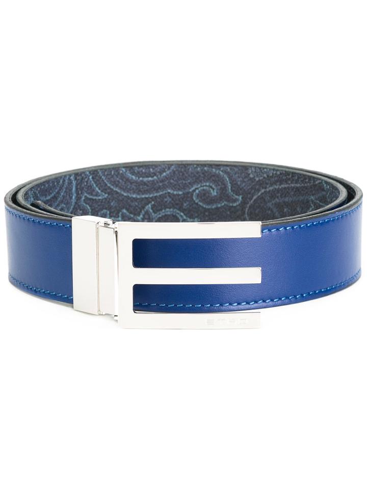 Etro Logo Buckled Belt, Men's, Size: 90, Blue, Leather/pvc/polyester/cotton