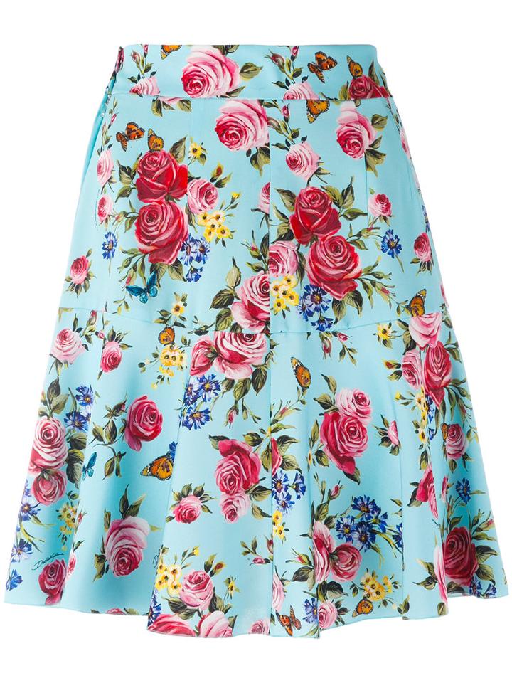 Dolce & Gabbana - Floral Print Skirt - Women - Silk/spandex/elastane - 42, Blue, Silk/spandex/elastane
