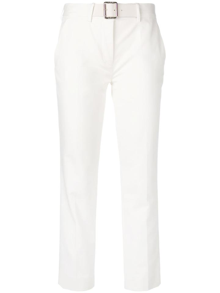 Moncler Cropped Belted Trousers, Women's, Size: 46, White, Cotton/spandex/elastane