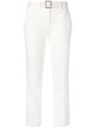 Moncler Cropped Belted Trousers, Women's, Size: 46, White, Cotton/spandex/elastane