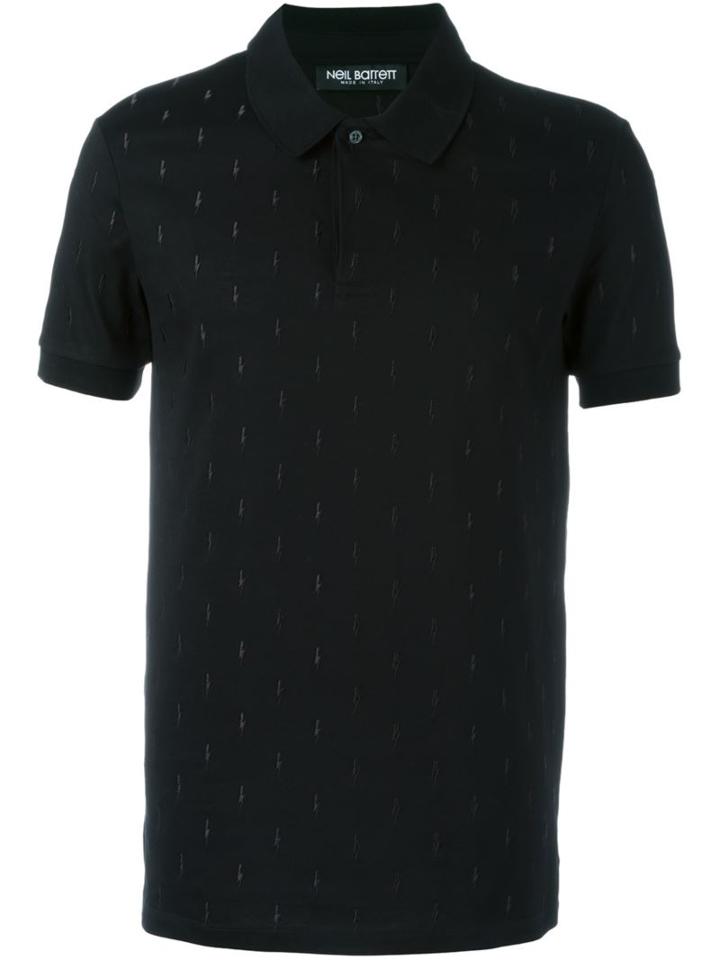 Neil Barrett Embroidered Lightning Bolt Polo Shirt, Men's, Size: Xl, Black, Cotton