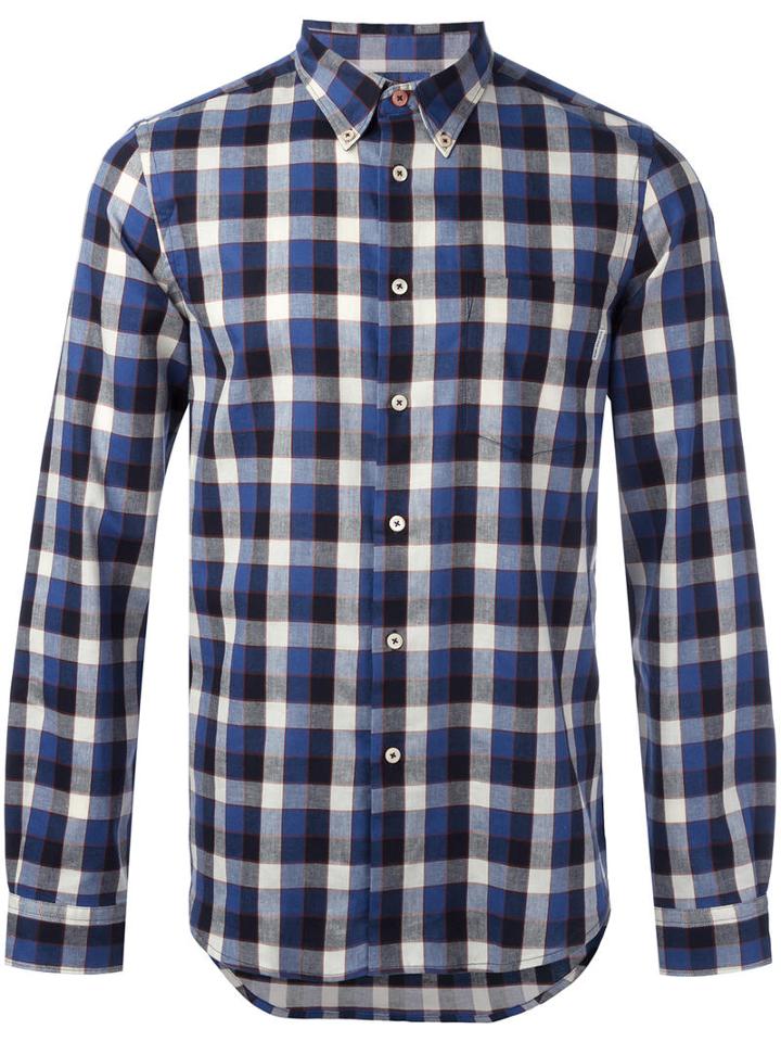 Ps By Paul Smith Button-down Checked Shirt, Men's, Size: Small, Blue, Cotton/linen/flax