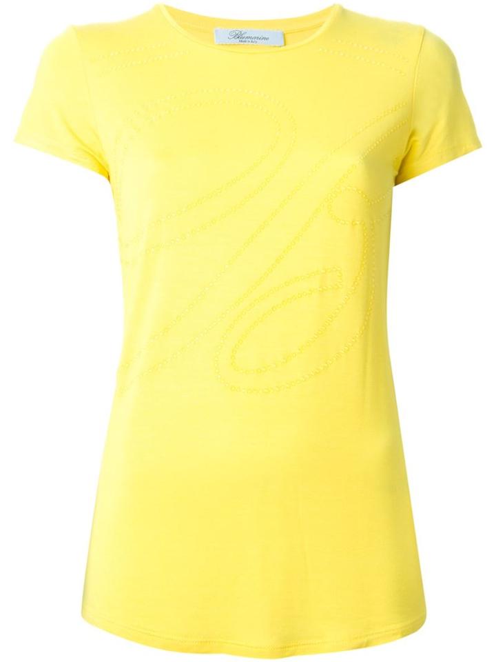 Blumarine Embellished T-shirt, Women's, Size: 46, Yellow/orange, Spandex/elastane/viscose