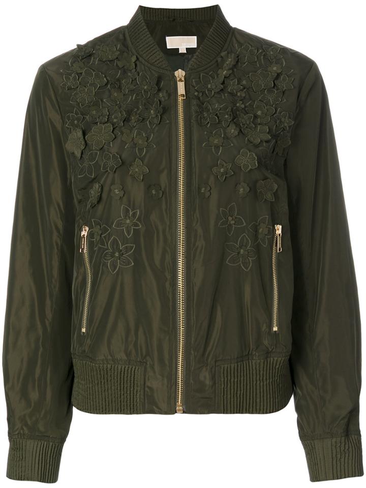 Michael Michael Kors Flower Embellished Bomber Jacket - Green