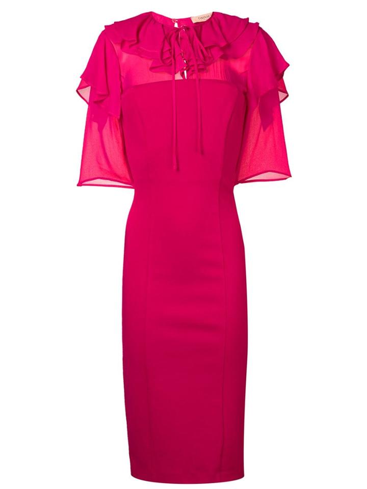 Twin-set Ruffle Trim Pencil Dress - Pink