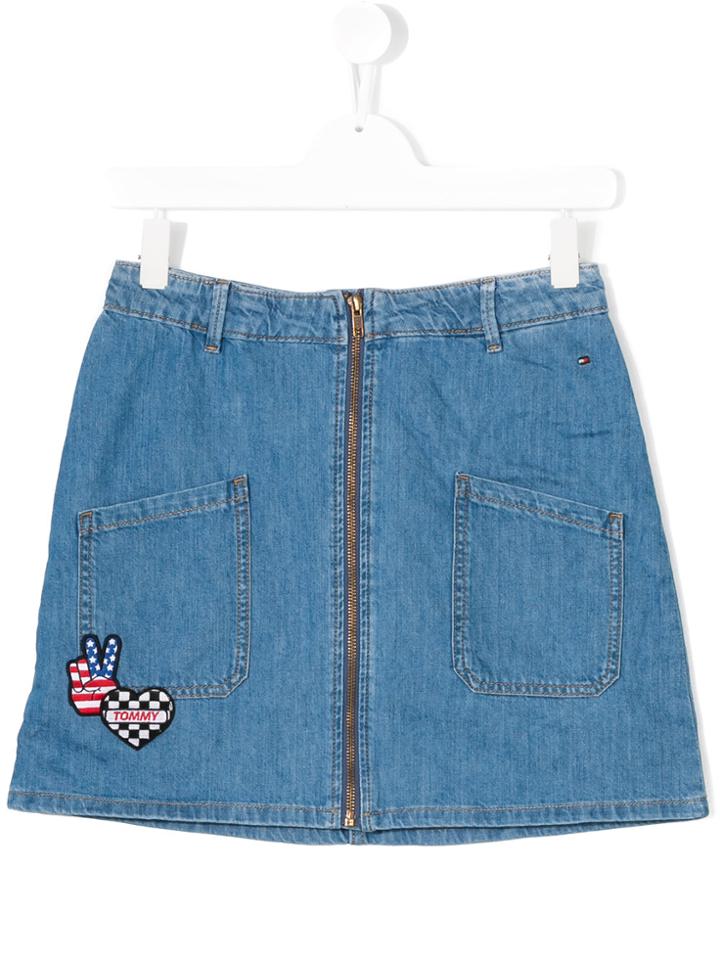 Tommy Hilfiger Junior Badge Detail Denim Skirt - Blue