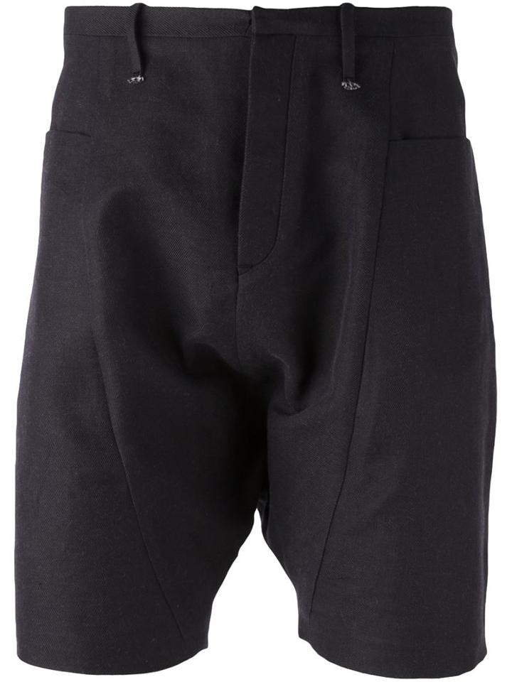 Label Under Construction Drop-crotch Shorts, Men's, Size: 48, Black, Cotton/linen/flax