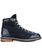 Santoni Lamb Fur Trim High Top Sneakers - Blue