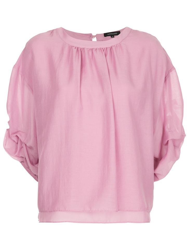 Loveless Ruffle-sleeve Flared Blouse - Pink & Purple