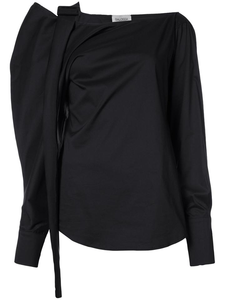 Balossa White Shirt Hendi Asymmetric Structured Shoulder Top - Black