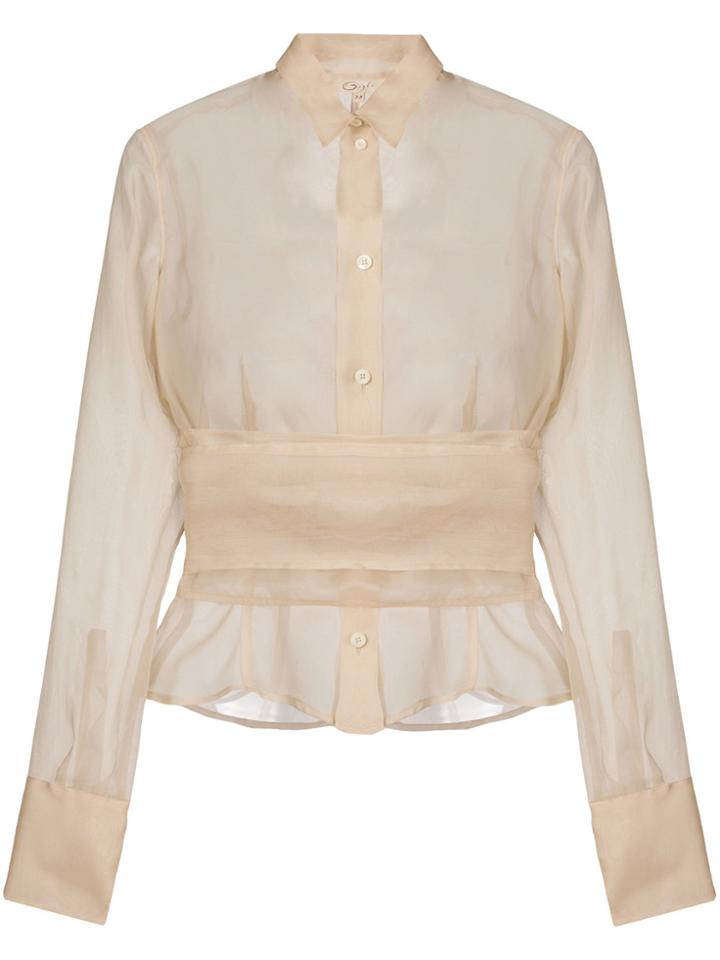 Romeo Gigli Vintage Sheer Belted Shirt - Nude & Neutrals
