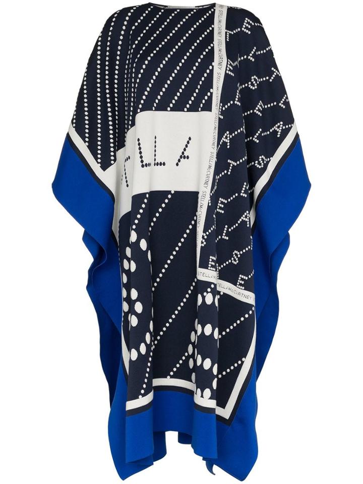 Stella Mccartney Logo Knitted Cotton Blend Poncho - Blue