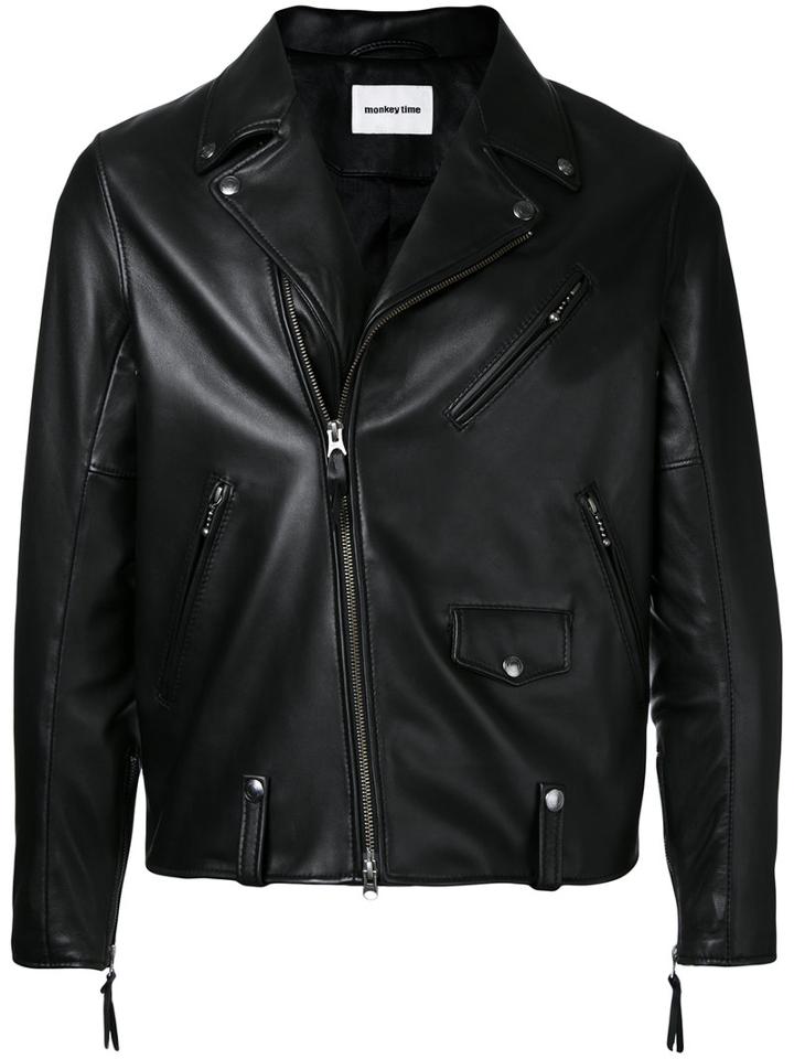 Monkey Time Zipped Biker Jacket, Men's, Size: Xl, Black, Sheep Skin/shearling