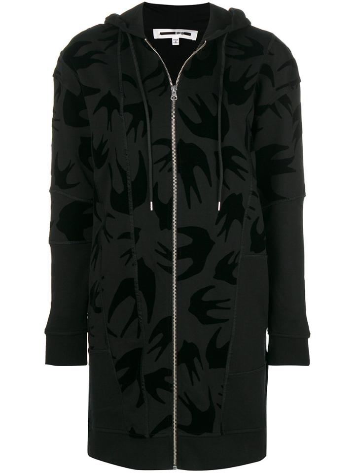 Mcq Alexander Mcqueen Swallow Print Zip-front Hoodie - Black
