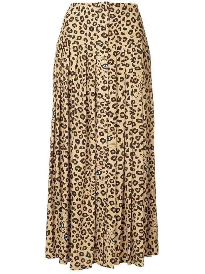 Vivetta Leopard Print Pleated Skirt - Brown