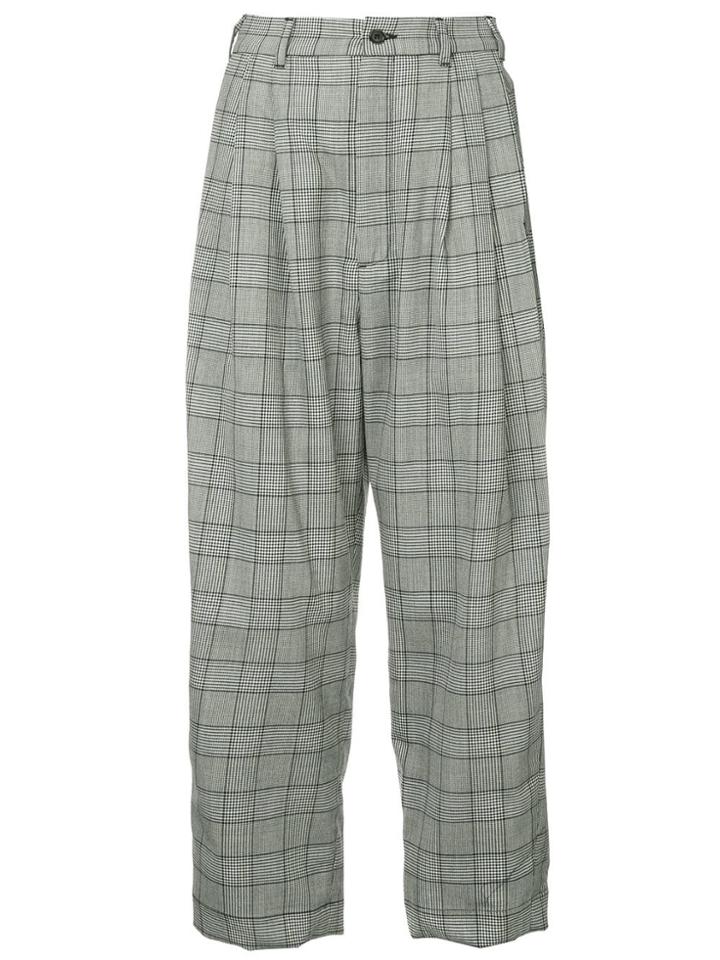 Hed Mayner Checked Cropped Trousers - Grey