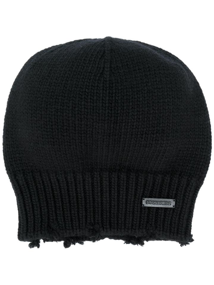 Dsquared2 Distressed Knit Beanie - Black