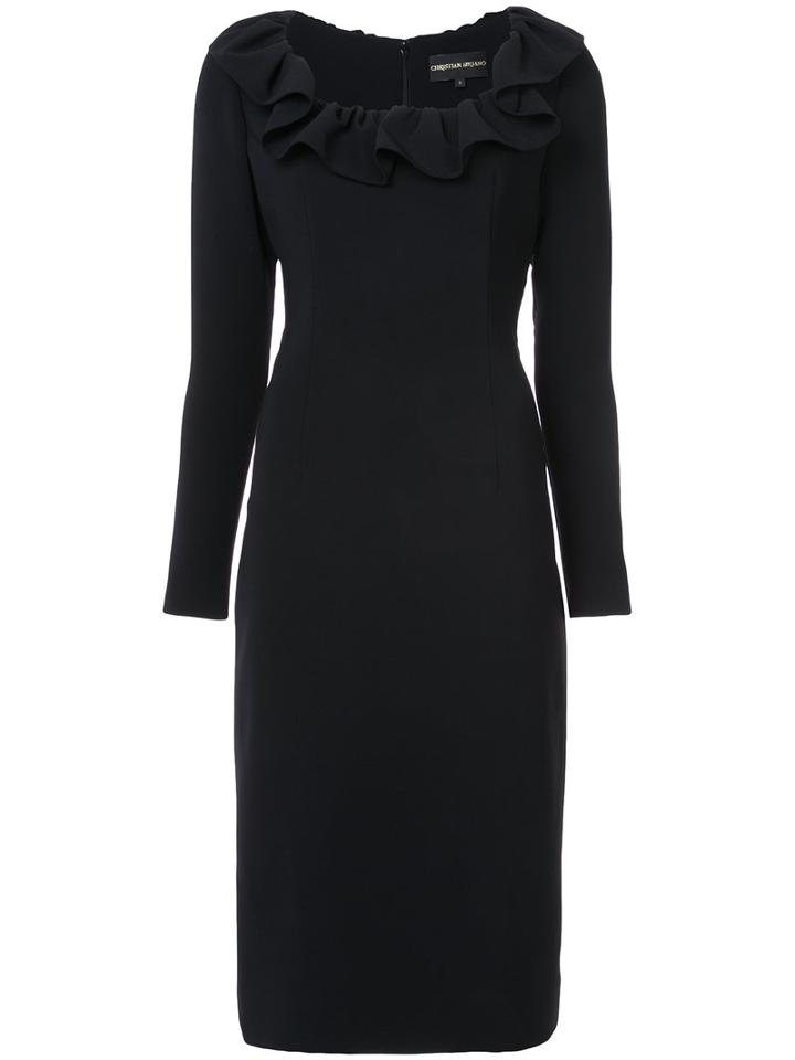 Christian Siriano - Fitted Ruffle Trim Dress - Women - Polyester/polyurethane - 10, Black, Polyester/polyurethane