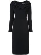 Christian Siriano - Fitted Ruffle Trim Dress - Women - Polyester/polyurethane - 10, Black, Polyester/polyurethane