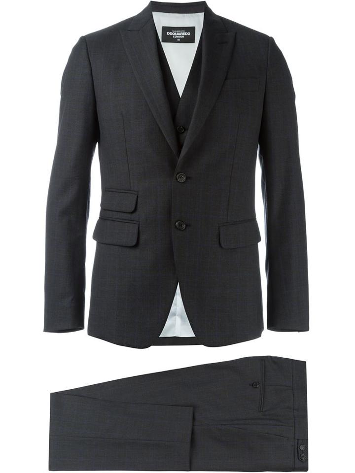 Dsquared2 Checked Three Piece Suit, Men's, Size: 52, Grey, Cotton/viscose/polyester