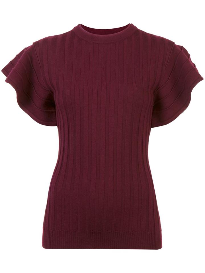 Victoria Victoria Beckham Ruffle Sleeve Ribbed Top - Red
