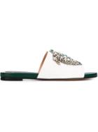 Rochas Embellished Flat Sandals, Women's, Size: 38.5, White, Calf Leather/leather/crystal