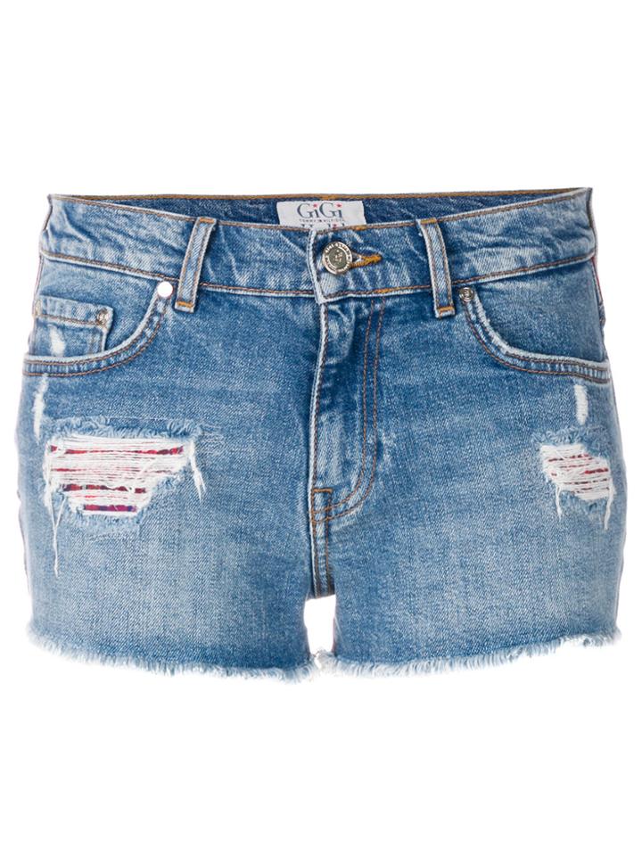 Tommy Hilfiger Tommy X Gigi Tartan Panelled Distressed Shorts - Blue