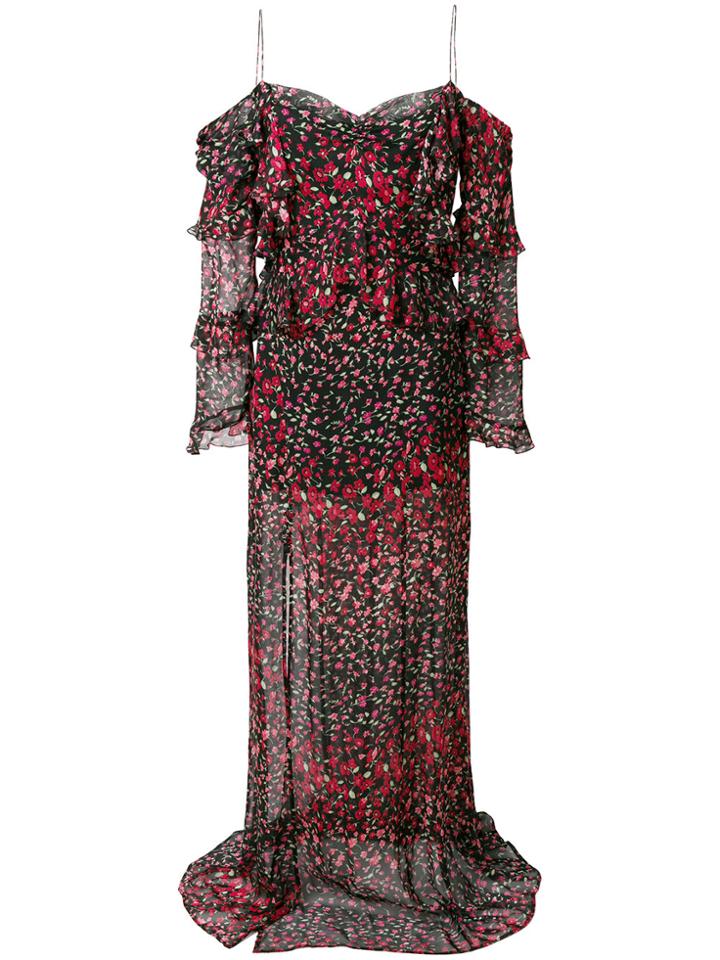 Raquel Diniz Floral Print Frill Maxi Dress - Black