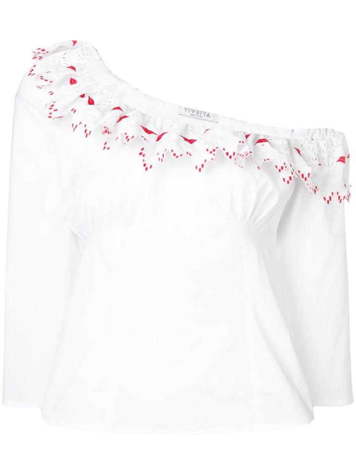 Vivetta One Shoulder Ruffle Trim Top - White