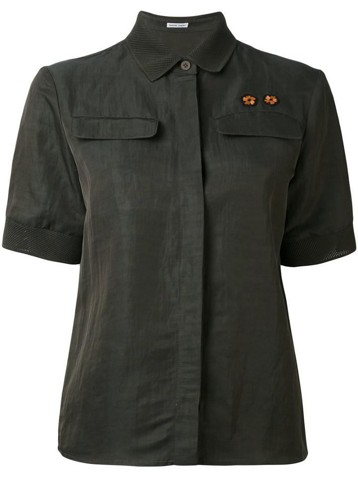 Tomas Maier - Short Sleeve Shirt - Women - Linen/flax/polyester/viscose - 8, Green, Linen/flax/polyester/viscose