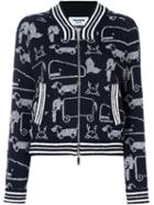 Thom Browne Animal Print Zip Up Cardigan, Women's, Size: 44, Blue, Cashmere/wool