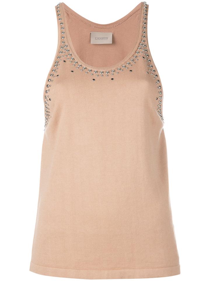 Laneus Studded Trim Tank Top, Women's, Size: 42, Nude/neutrals, Cotton