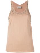 Laneus Studded Trim Tank Top, Women's, Size: 42, Nude/neutrals, Cotton