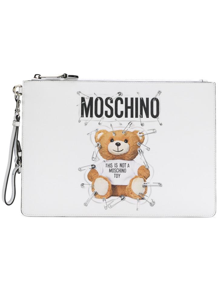 Moschino Medium Teddy Bear Print Clutch - White