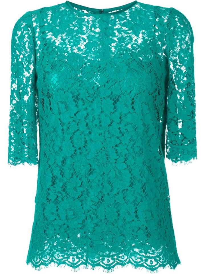 Dolce & Gabbana Floral Lace Top, Women's, Size: 42, Blue, Cotton/viscose/polyamide/polyamide