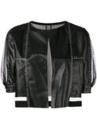 Aviù - Cropped Sheer Sleeve Jacket - Women - Leather/polyamide/spandex/elastane/metallized Polyester - M, Black, Leather/polyamide/spandex/elastane/metallized Polyester