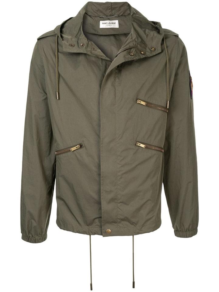 Saint Laurent Drawstring Hooded Coat - Green
