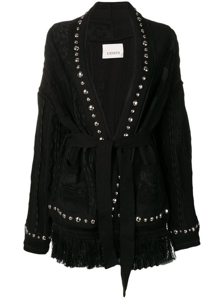 Laneus Studded Trim Cardigan - Black