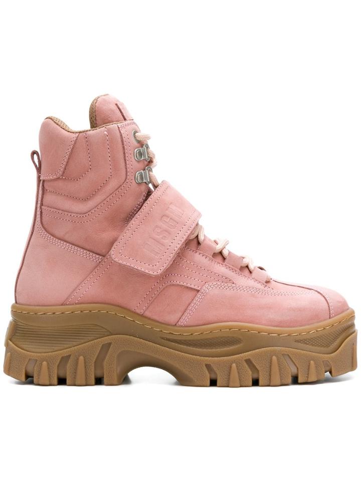 Msgm Ridged Sole Boots - Pink & Purple