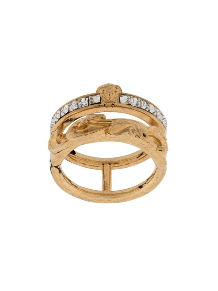 Versace Crystal Embellished Ring - Gold