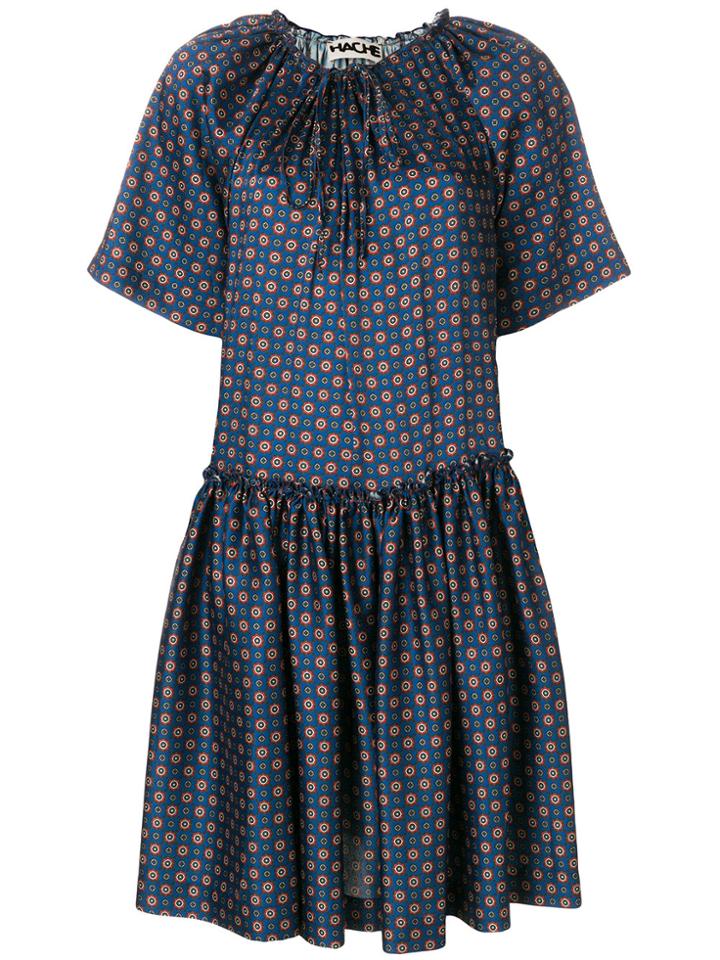 Hache Patterned Flared Dress - Blue