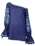 March 11 Off-the-shoulder Tunic Blouse, Women's, Size: Medium, Blue, Linen/flax